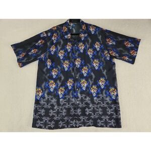 odo Men's Y2K Button Down Short Sleeve Skull Shirt Black XL Biker Streetwear